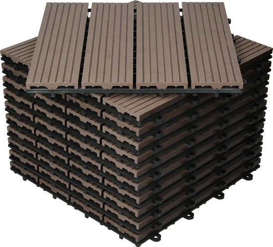 WPC patio tegels 30 x 30 cm 11er set, 1m², lichtbruin in houtlook - ecd germany