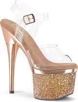 Pleaser Sandaal met enkelband, Paaldans schoenen -39 Shoes- ESTEEM-708CHLG Paaldans schoenen Goudkleurig/Wit