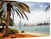 De skyline van Abu Dhabi achter een palmboom - Foto op Dibond - 60 x 40 cm