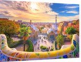 Barcelona in een kleurrijk tafereel vanaf Park Güell - Foto op Dibond - 90 x 60 cm