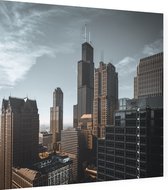 Sears Willis Tower in de kenmerkende skyline van Chicago - Foto op Dibond - 80 x 80 cm