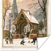 Poster Kerst - Winter - Retro - 30x30 cm - Kerstmis Decoratie - Kerstversiering - Kerstdecoratie Woonkamer - Kerstversiering - Kerstdecoratie voor binnen - Kerstmis