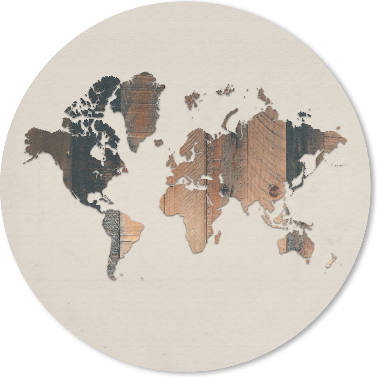 Muismat rond 30x30 cm - Mousepad Wereldkaart - Bruin - Hout - Ronde muismatten