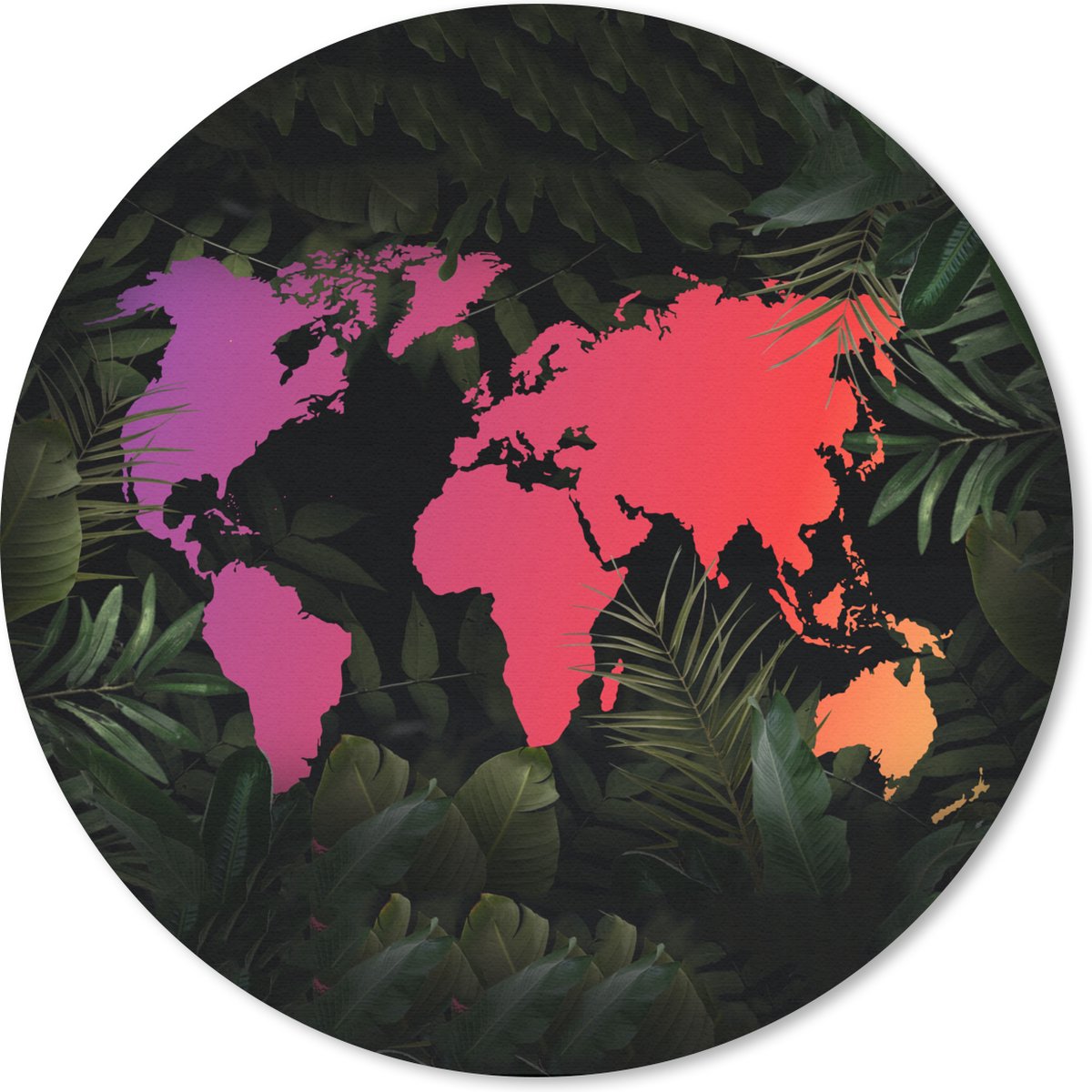 Muismat rond 20x20 cm - Mousepad Wereldkaart - Kleuren - Bladeren - Ronde muismatten