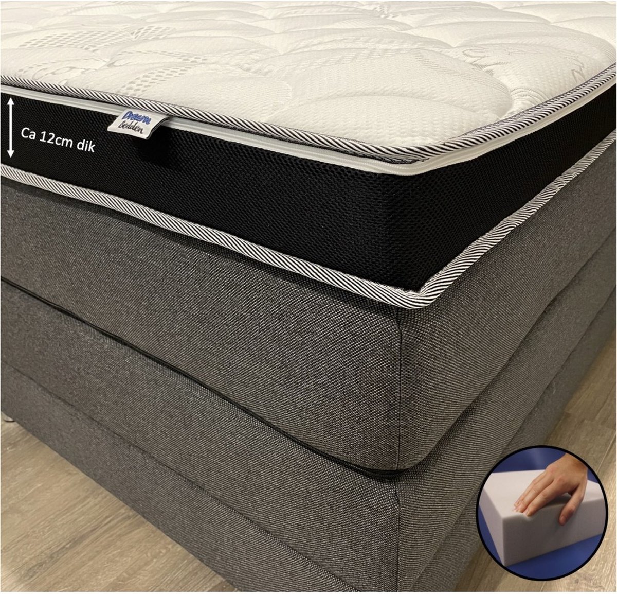 dreambedden Hilton Hotel Topper - 100x210 - HARD - Hybride schuim - ca. 12 cm dik - Cool & Fresh wit