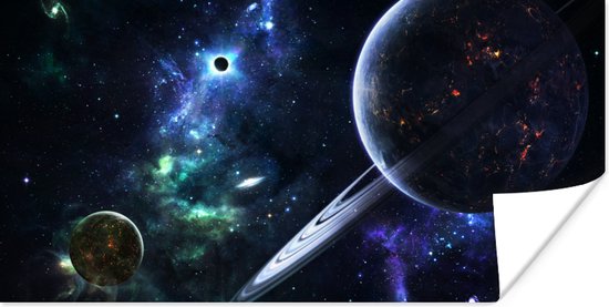 Poster Kleurrijke afbeelding van de melkweg met planeten - 120x60 cm