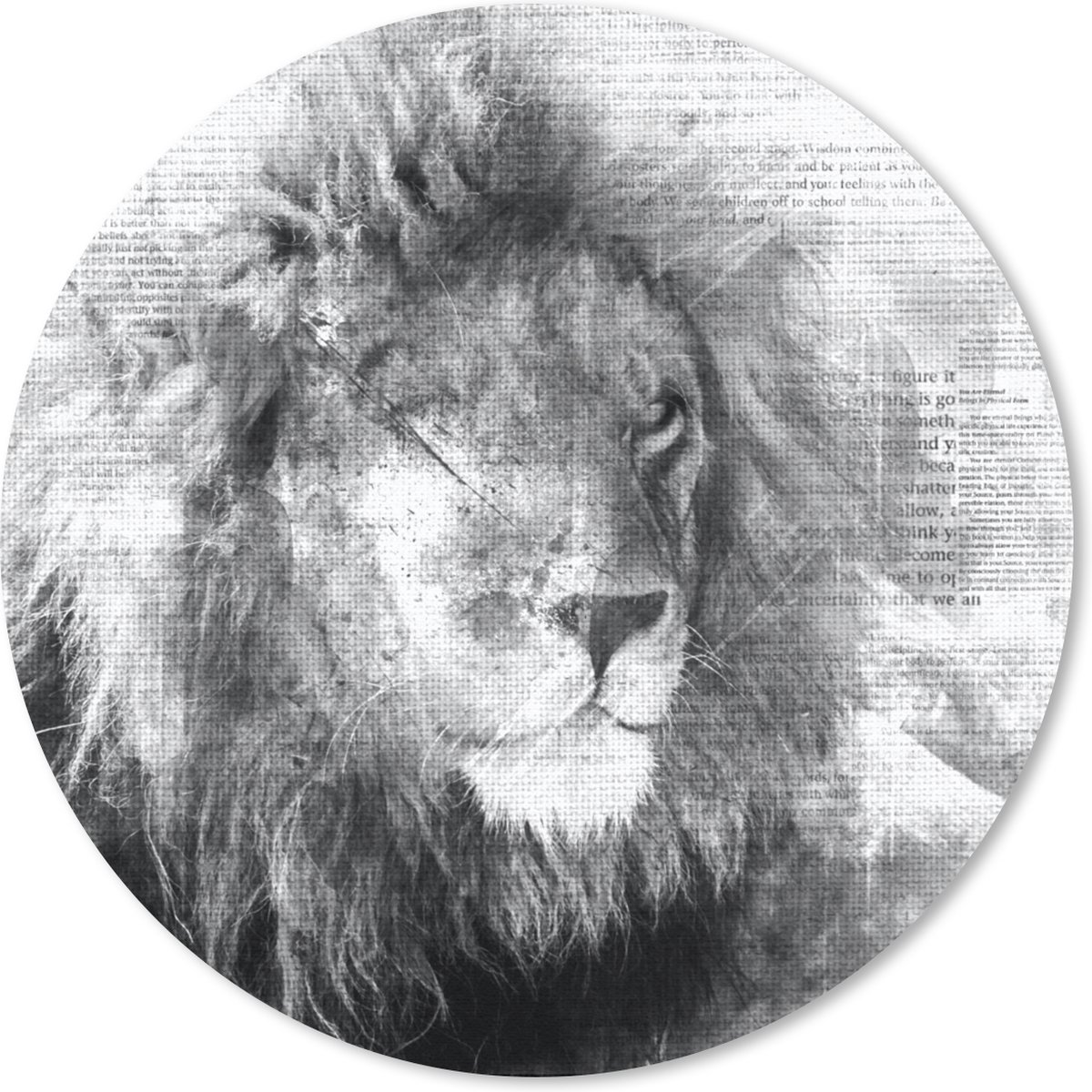 Muismat rond 20x20 cm - Mousepad Leeuw - Krant - Zwart - Wit - Ronde muismatten