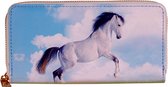 Portemonnee met steigerend wit paard met donkere manen - 19,5x10cm