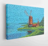 Canvas schilderij - Colorful art wall illustration on brick wall, urban art wallpaper, background  -     323140751 - 40*30 Horizontal