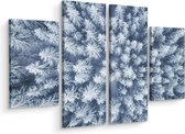 Schilderij - Luchtfoto van een bos in de winter, 4 luik, premium print