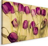 Schilderij Paarse tulpen (print op canvas), 4 maten, wanddecoratie