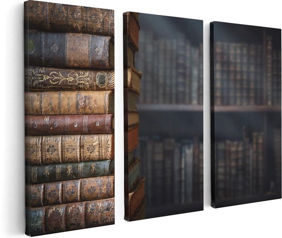 Artaza Canvas Schilderij Drieluik Oude Historische Boeken - Retro - 120x80 - Foto Op Canvas - Canvas Print