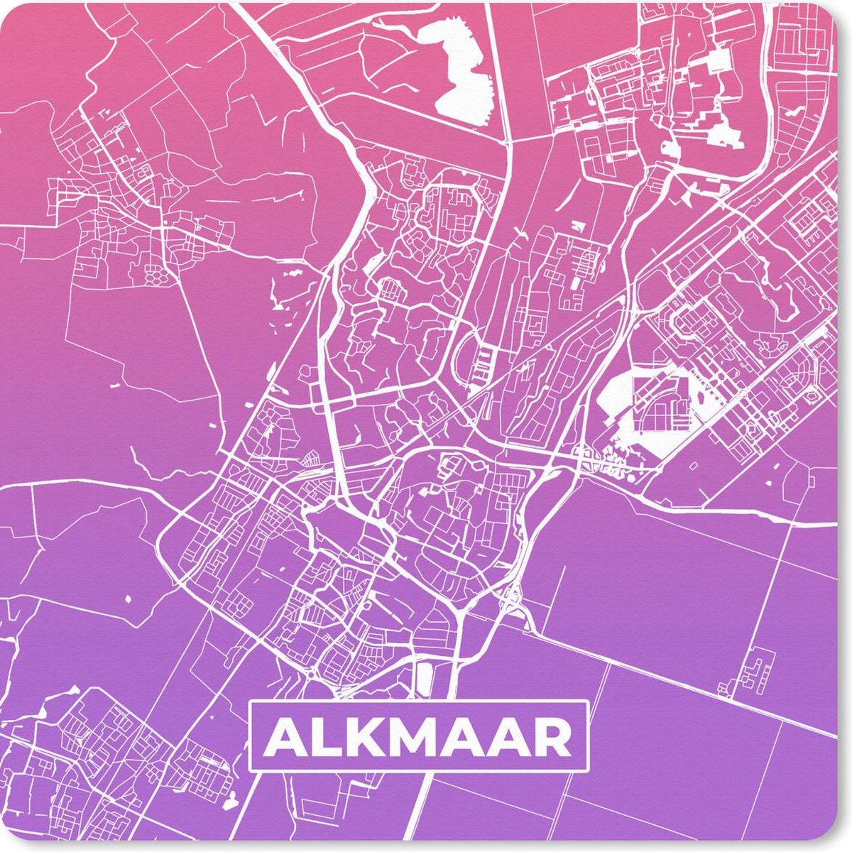 Muismat 20x20 cm - Mousepad Stadskaart - Alkmaar - Nederland - Paars - Muismatten