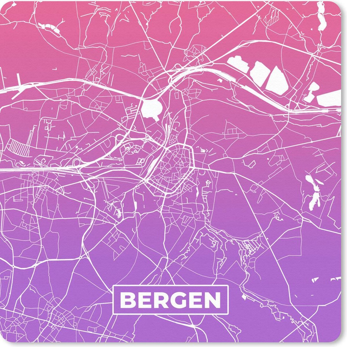 Muismat 30x30 cm - Mousepad Stadskaart - België - Bergen - Paars - Muismatten