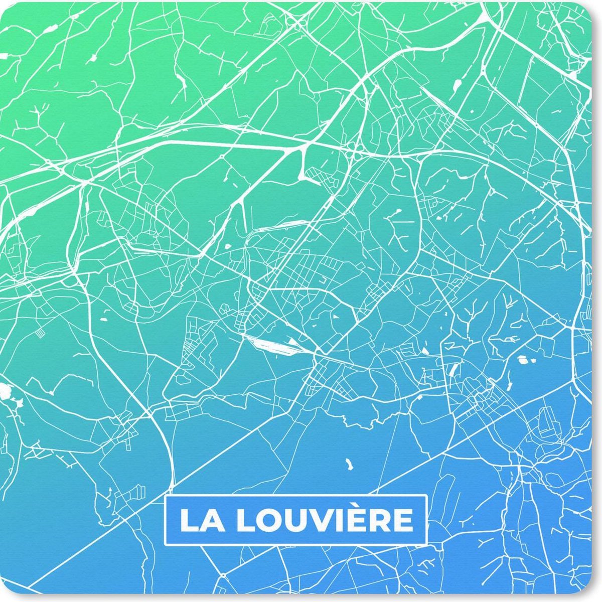 Muismat 20x20 cm - Mousepad Stadskaart - België - La Louvière - Blauw - Muismatten