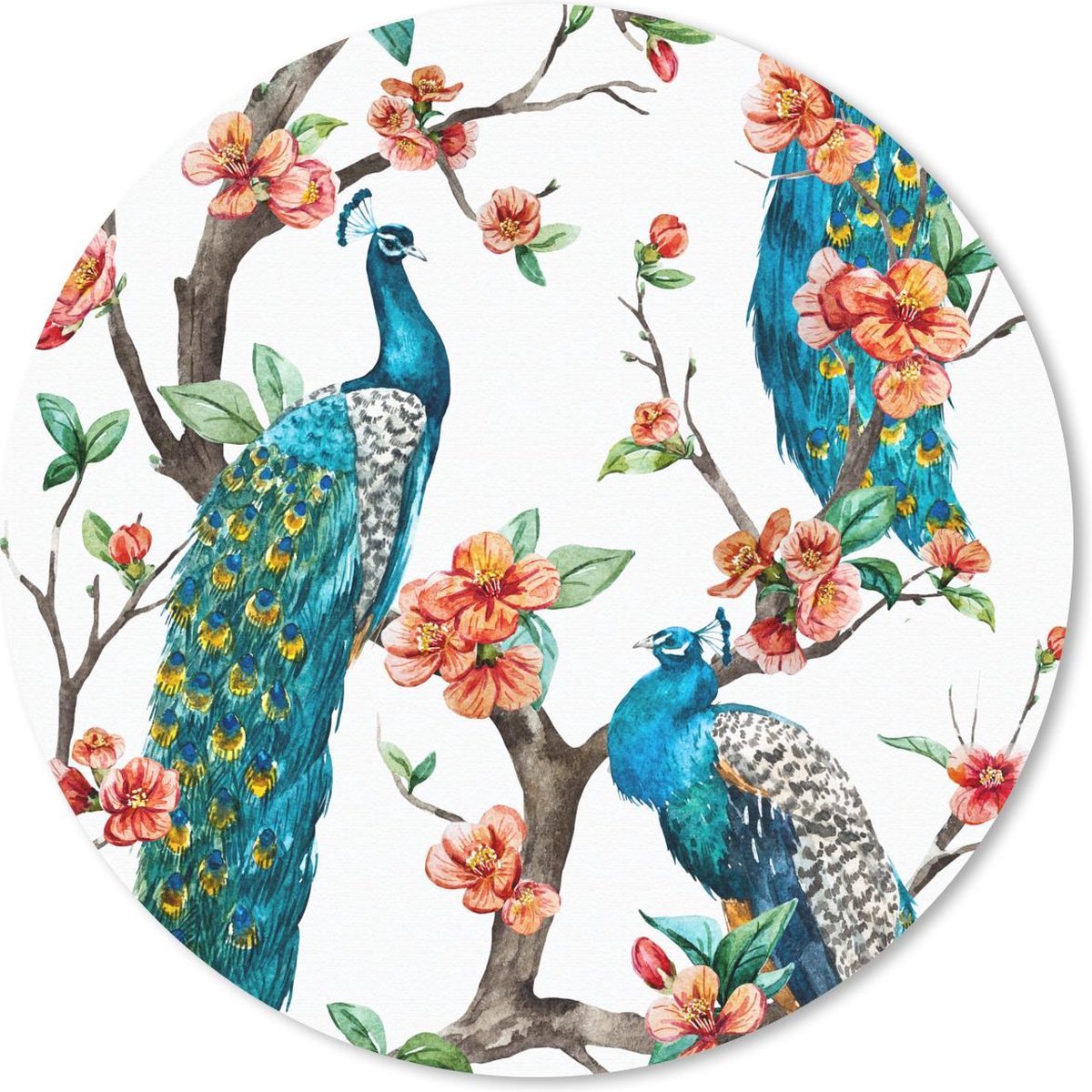 Muismat rond 30x30 cm - Mousepad Patronen - Pauw - Bloesem - Ronde muismatten