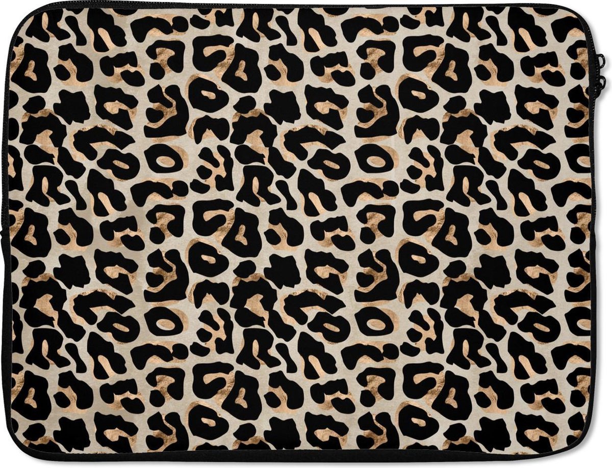 Laptophoes - Panterprint - Case - Grijs - Bruin - Luxe - Laptop sleeve - 17 inch