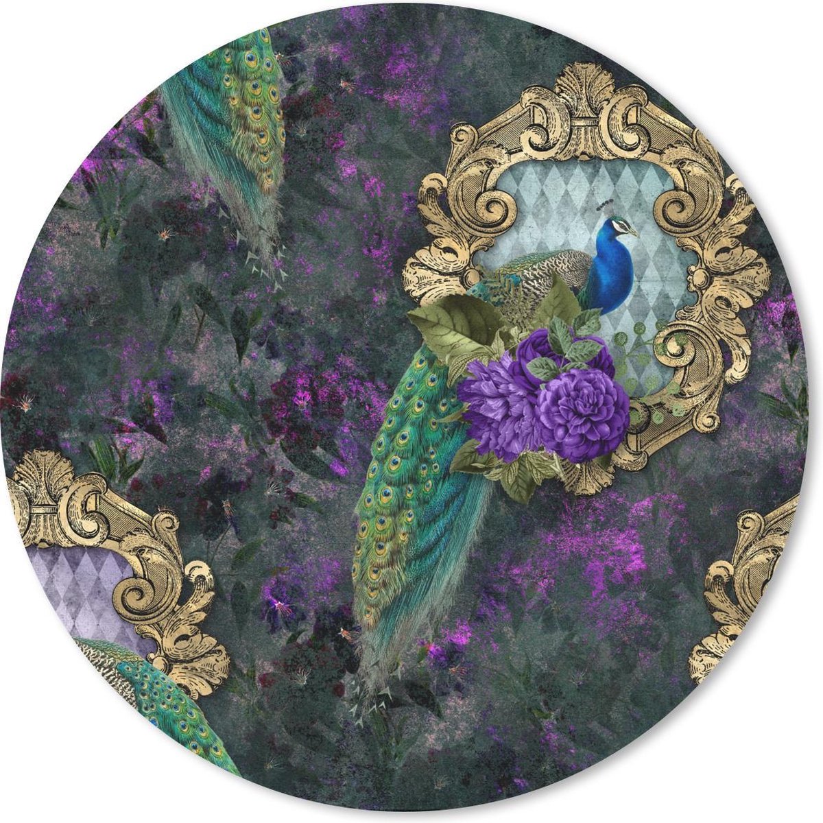 Muismat rond 20x20 cm - Mousepad Patronen - Paars - Pauw - Ronde muismatten