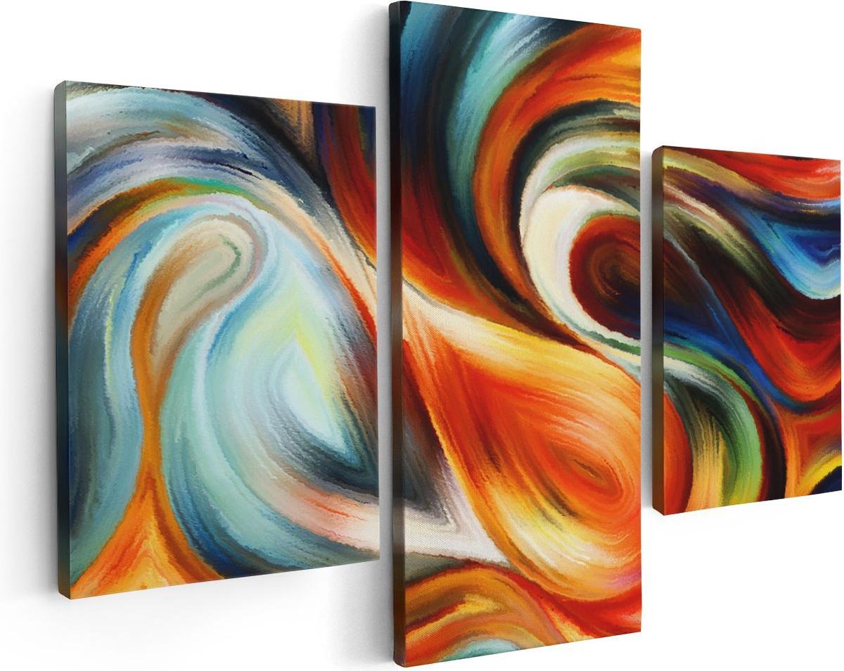 Artaza Canvas Schilderij Drieluik Abstracte Kunst van Kleurrijke Verf - 90x60 cm - Wanddecoratie Woonkamer - Schilderijen - Muurdecoratie