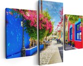 Artaza Canvas Schilderij Drieluik Kleurrijke Straat op het Eiland Kos, Griekenland - 90x60 - Foto Op Canvas - Canvas Print
