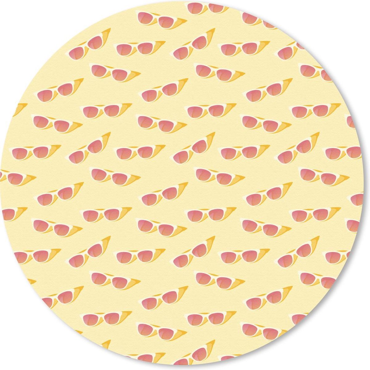 Muismat - Mousepad - Rond - Zomer - Patroon - Zonnebril - Geel - 40x40 cm - Ronde muismat