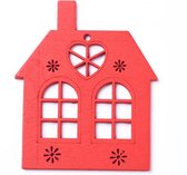 Huis hanger rood hout, 78.5 mm x 65 mm x 2.5 mm, set a 10 stuks
