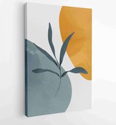 Canvas schilderij - Earth tone background foliage line art drawing with abstract shape and watercolor 3 -    – 1919347646 - 115*75 Vertical