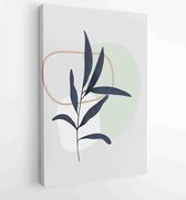 Canvas schilderij - Earth tone background foliage line art drawing with abstract shape and watercolor 3 -    – 1919347655 - 40-30 Vertical