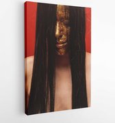Canvas schilderij - Woman with gold face paint -   1435457 - 50*40 Vertical