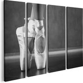 Artaza Canvas Schilderij Vierluik Ballet Schoenen van een Ballerina - Zwart Wit - 80x60 - Foto Op Canvas - Canvas Print