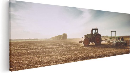 Artaza Canvas Schilderij Tractor op het Veld - Trekker - 120x40 - Groot - Foto Op Canvas - Canvas Print