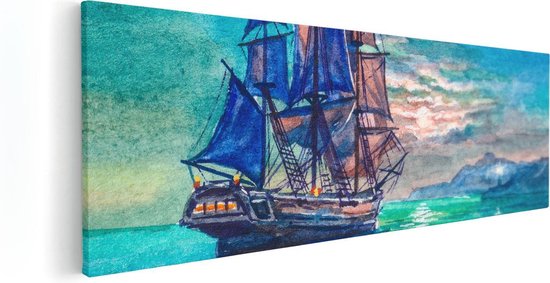 Artaza Canvas Schilderij Oude Piratenschip Zeilboot Getekend - 120x40 - Groot - Foto Op Canvas - Canvas Print