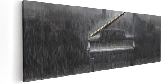 Artaza - Canvas Schilderij - Piano in de Regen voor een Stad - Foto Op Canvas - Canvas Print