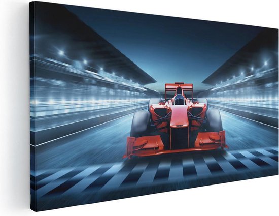 Artaza Canvas Schilderij Formule 1 Auto - 100x50 cm - Wanddecoratie Racewagen - Muurdecoratie Woonkamer - Schilderijen Op Canvas Rood