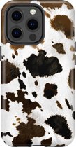 Apple iPhone 13 Pro Telefoonhoesje - Extra Stevig Hoesje - 2 lagen bescherming - Met Dierenprint - Koeien Patroon - Lichtbruin