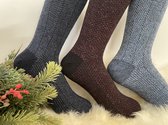 3 paar- Natuur Merino Wollen Heren Warme Dikke Luxe Winter Sokken-Rood/Licht Blauw/ Donker Bauw -Maat 41-44