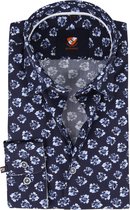 Suitable - Overhemd Bloemen Donkerblauw - 43 - Heren - Slim-fit