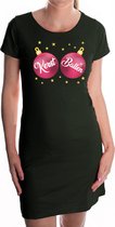 Fout kerst jurkje fuchsia-roze kerstballen zwart - dames - Kerst kleding / outfit / dress S