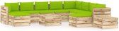 Decoways - 12-delige Loungeset met kussens groen geïmpregneerd hout