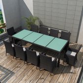 Decoways - 11-delige Tuinset met kussens poly rattan zwart