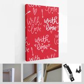 Valentijnsdag romantische achtergrond met hart vectorafbeelding en wenskaart set met belettering liefdesberichten - Modern Art Canvas - Verticaal - 1866695344