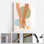 Abstracte affiches met handen op abstracte achtergrond. Man met de hand van de vrouw in pastelkleuren. Collectie hedendaagse kunst posters - Moderne kunst canvas - Verticaal - 1825