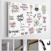 Valentijnsdag liefde citaten en vector clipart set met snoepdoos, hart ballonnen, pijlen graphic - Modern Art Canvas - Horizontaal - 1859482204