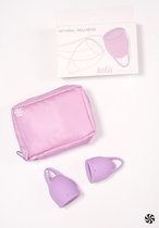 Menstruatiecup kit - 2 stuks (15 ML + 20 ML) - Medisch silicone - tot 12 uur bescherming - Reisverpakking - Maat M + S - Natural Wellness - Orchid - Lavendel