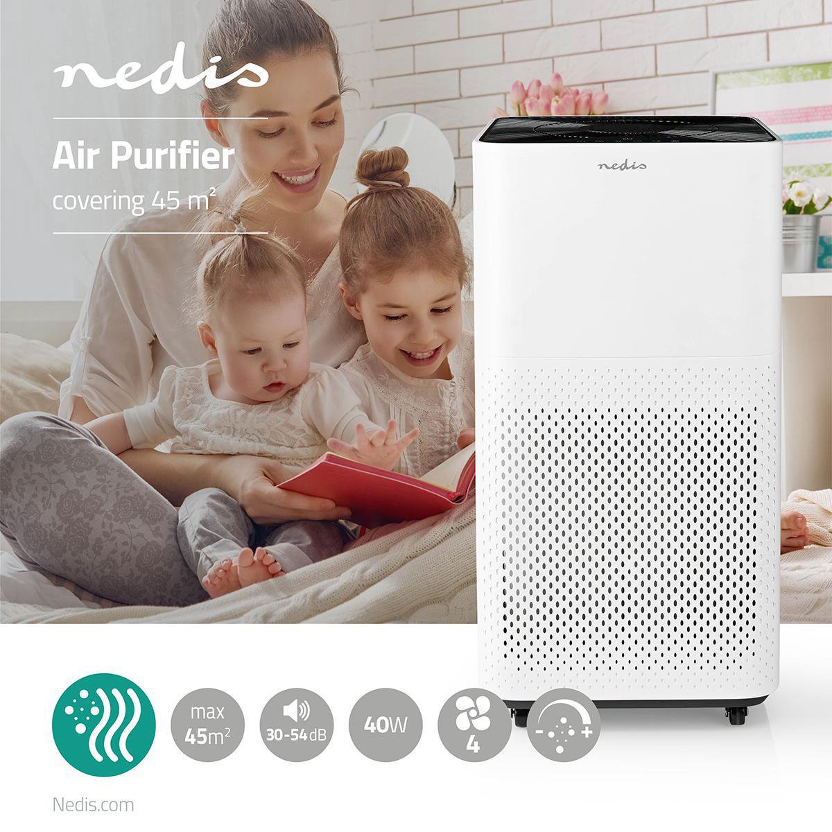 Nedis Luchtreiniger | Geschikt voor ruimtes tot: 45 m² | Clean Air Delivery Rate (CADR): 360 m³/h | Luchtkwaliteitsindicator | Wit / Zwart