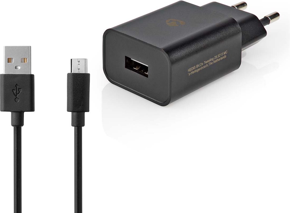 Nedis Oplader - 12 W - 1x 2.1 A - Outputs: 1 - USB-A - Micro-USB - 1.00 m - Single Voltage Output - Zwart