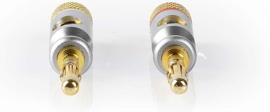 Nedis Banaanstekker - Recht - Male - Verguld - Schroef - Diameter kabelinvoer: 7.0 mm - Zink Legering - Zilver - 2 Stuks - Doos