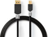 Nedis Mini DisplayPort-Kabel | DisplayPort 1.4 | Mini-DisplayPort Male | DisplayPort Male | 48 Gbps | Verguld | 2.00 m | Rond | PVC | Antraciet | Polybag