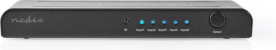 Nedis HDMI-Switch - 5-Poorts poort(en) - 5x HDMI Input - 1x HDMI Output - 4K@60Hz - 18 Gbps - Afstandbestuurbaar - Metaal - Antraciet