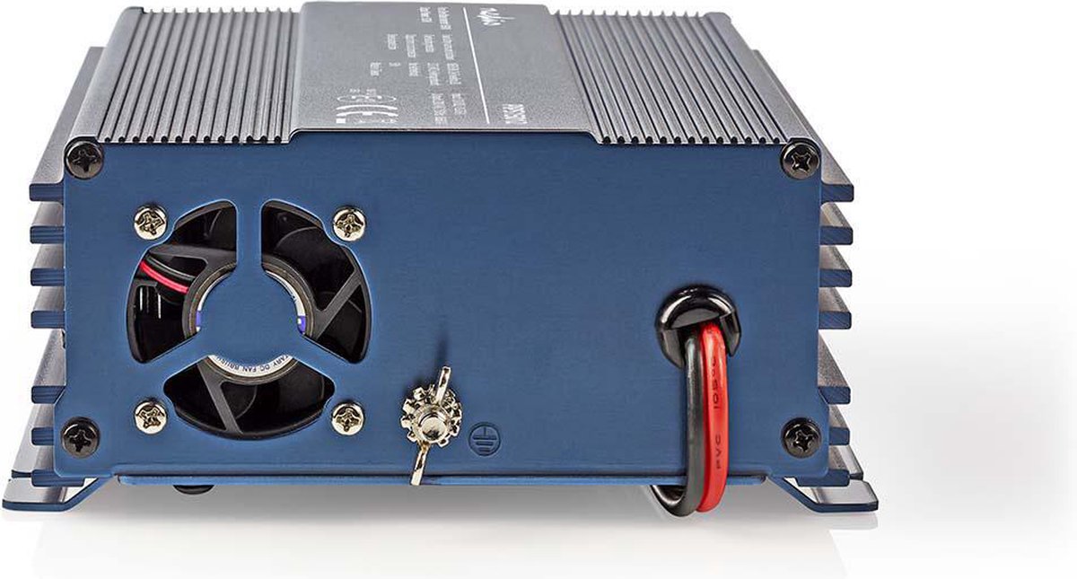 Nedis Inverter Pure Sinusgolf - Ingangsvoltage: 12 V DC - Apparaat stroomoutput: Type F (CEE 7/3) - 230 V AC 50 Hz - 150 W - Piekvermogen: 300 W - Sigarettenaansteker - Zuivere Sinusgolf - Zekering - Blauw